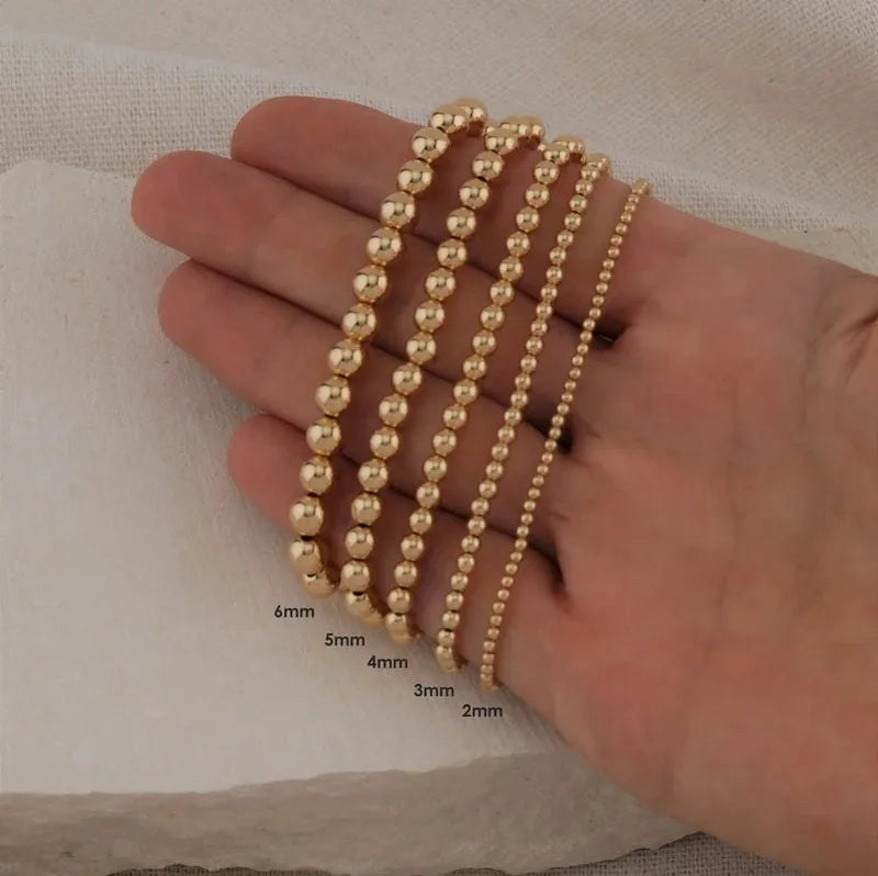 Zooying Brass Stainless Steel 925 Sterling Silver 2mm 3mm 4mm 5mm 6mm Gold Filled Round Ball Beaded Bracelet