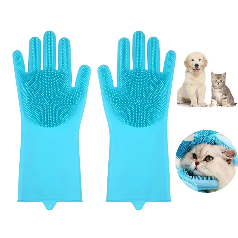 Pet Grooming Cleaning Gloves Dog Cat Bathing Shampoo Glove Scrubber Magic Dishwashing Clean Sponge Silicon Hair Removal Glove