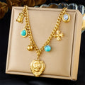 Vintage Stainless Steel Thick Chain Lion's Head Pendant Necklace 18k Gold Plated Tarnish Free Ladybird Cross Charm Necklace