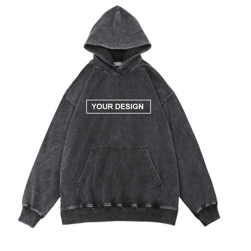 Custom Logo 100% Cotton France Terry Mens Blank Hooded Streetwear Oversize Pullover Sweatshirt Custom Unisex Washed Hoodies