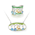 C8186 Abiding Jewelry Wholesale Oval Cut 4x6mm Natural Swiss Blue Topaz Deer Ring Fashion 925 Sterling Silver Jewelry Set
