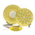 4-Piece Japandi Style Yellow Sunflower Geometric Pattern Bone Porcelain Coffee Cup Set for Home or Hotels-Dinnerware Sets
