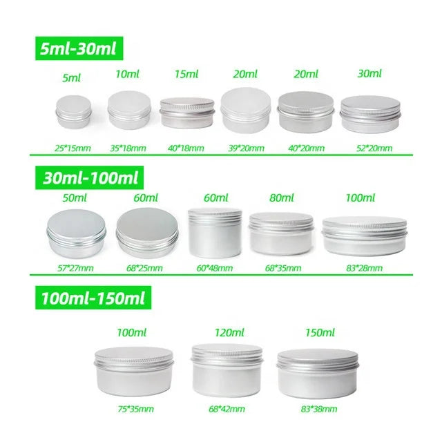 Aluminum Candle Tins with Screw Cap Lid 15ml 20ml 30ml 50ml 60ml 80ml 100ml 120ml 150ml 200ml 4oz Cosmetics Jars Sealing Type