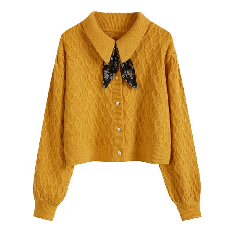 OEM/ODM Custom Women's Knit Long Sleeve Coat Fashion Twist Jacquard Design Winter Sweater Cardigan Polo Shirts Jacket Top