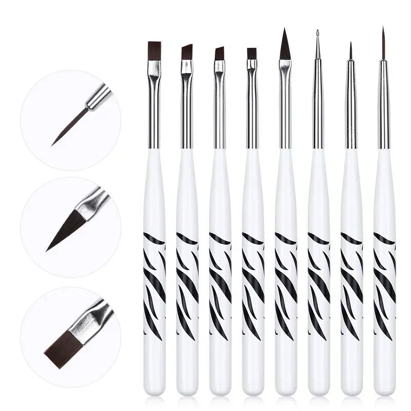 Nylon Hair 3D Flat Nail Brush Set for Art Customize logo Handle Nail Art Horn Brush Set From Japanese