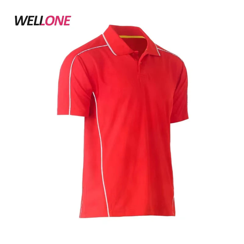 Cheap Custom Embroidery Logo Breathable Polyester Mesh Orange Company Staff Workwear T-shirt Polo T Shirt with Reflective Piping MegaBDM