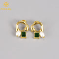 Vintage Fashion Women Stainless Steel 18K Gold Plated Cubic Zirconia Natural Fresh Water Pearl Drop Earring