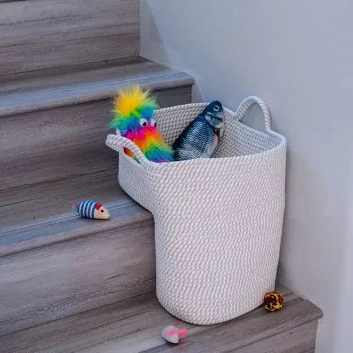 2025 New Gray and White Rope Stair Basket for Wooden Stairs Cotton Rope Basket Storage Organizer for Stairs