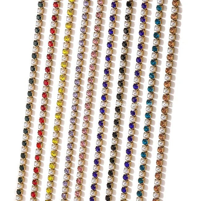 2025 New Arrival Pearl Chain in Rhinestone Chain Trims Close Strass Rhinestone Jewelry Cup Chain for Garment