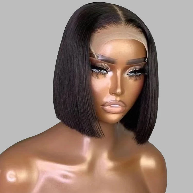 Wholesale 100% Virgin Human Hair Glueless Peruvian HD Short Lace Bob Wigs 14 Inches Straight Lace Frontal Wigs for Black Women
