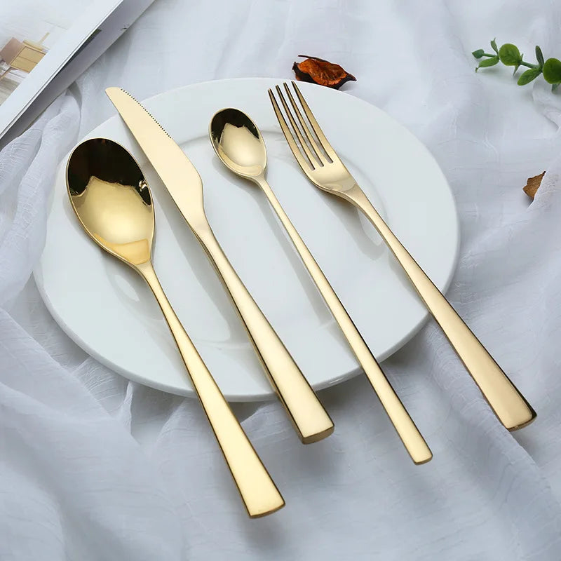 Dishwasher Safe Talheres Stainless Steel Silverware Cutlery Set Flatware Dinner Tableware