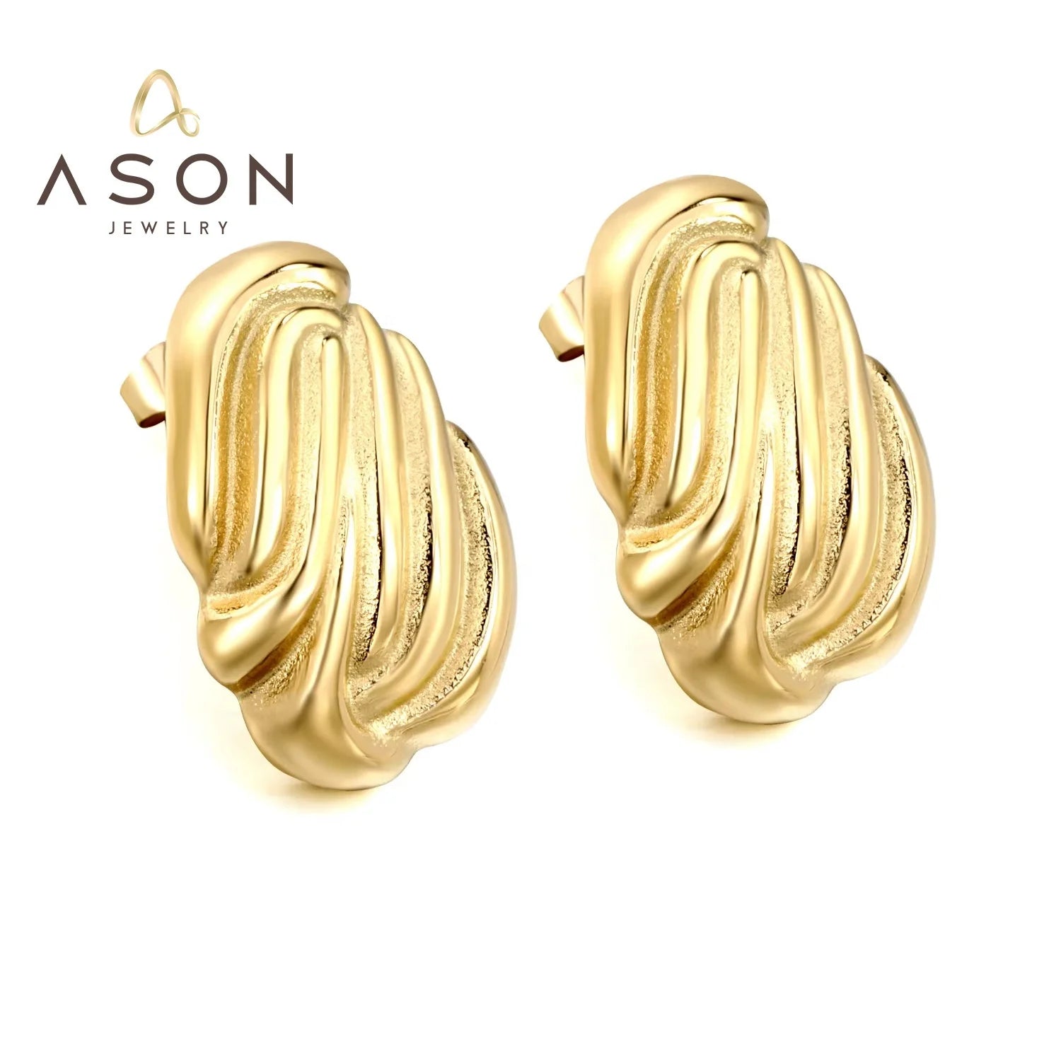 Waterproof  Simple Women 18K Real Gold Plated Stud Stainless Steel Jewelry Minimal Geometric Stripes Earrings  in 2024