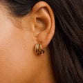 Fashion Tarnish Free 316 Stainless Steel Jewelry Earrings 18K Gold Plated Three Layer C-shaped Circle Stud Earrings