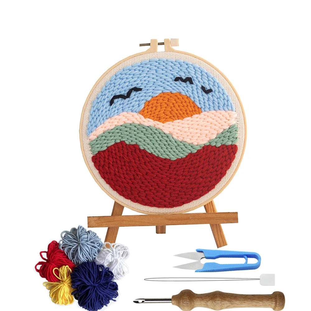 New Design Woolen Art Sunset Latch Hook Kits Rug Making Crafts Diy Punch Needle for Adults