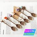Natural Crystal Raw Stone Retro Carved Spoon Vintage Style Inlaid Spoon for Tea Set Accessories Crystal Crafts MegaBDM