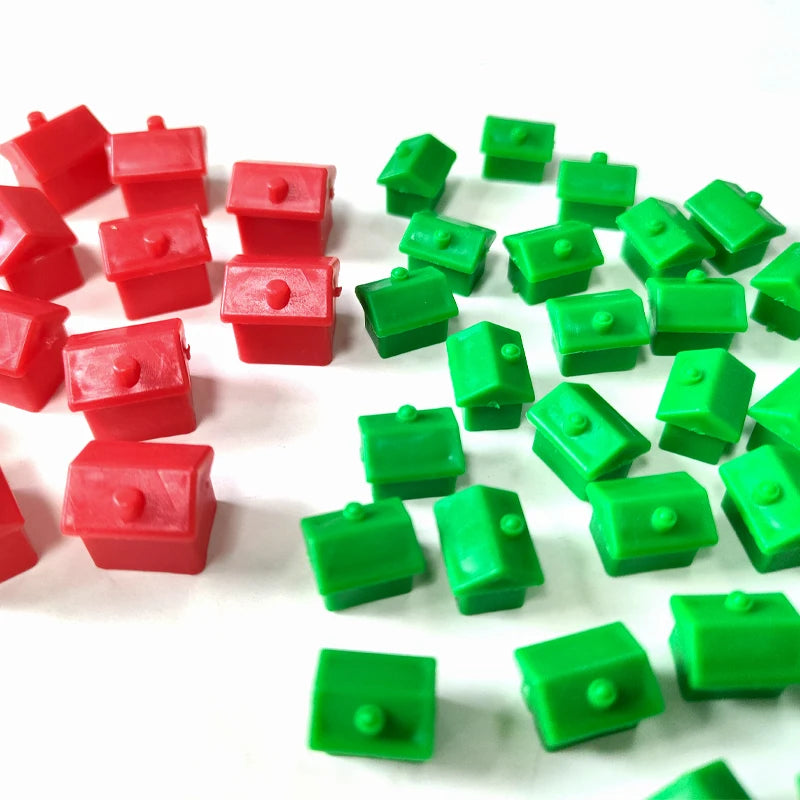 Plastic Board Game Tokens Pawns Red Hotels and Green Houses
