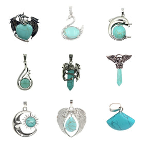 North American Style Multi Shaped Turquoise Pendant Charm Turquoise Alloy Pendant DIY Material Homemade Jewelry Festival Gift