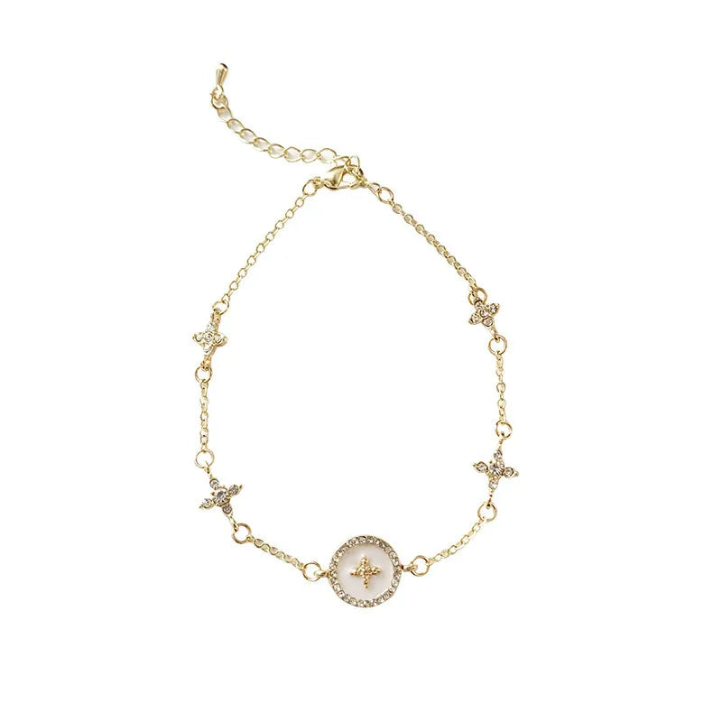 BINSHUO Luxury Zircon Plum Blossom Cross Gold Plated Alloy Bracelet for Women