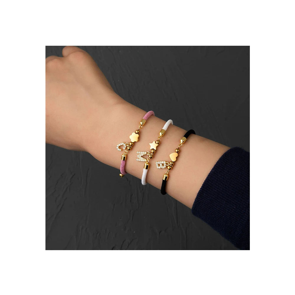 Stainless Steel A-Z Initial Letter Heart Star Bracelets Women Colorful Adjustable Rope Star Charm Letter Bracelet for Women