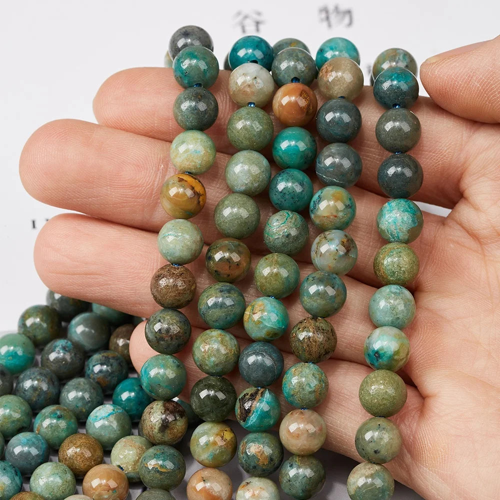 Natural Chrysocolla Beads Gemstone Round Loose Beads Crystal Energy Thorobritholite Stone Beads for Jewelry Making