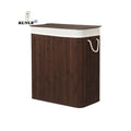 KUYUE 2-Section Bamboo Foldable Laundry Hamper with Removable Liner Machine Washable Targeted for Convenience & Durability