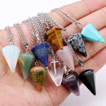 Trendy Pyramid Shaped Real Gem Semi Precious Natural Quartz Tiger Eyes Opal Turquoise Stone Pendant Necklace Jewelry for Woman