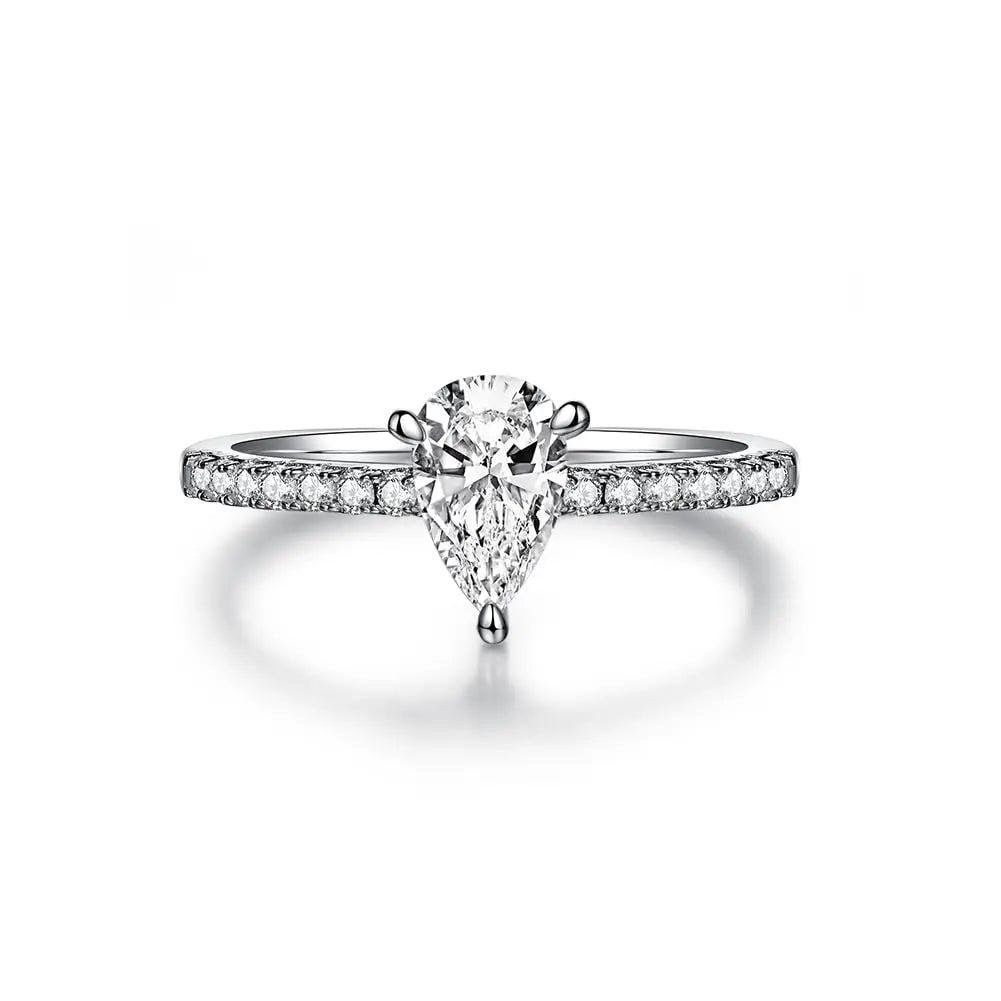Custom Fine Jewelry Silver S925 Wedding and Engagement Moissanite Pear Rings for Women