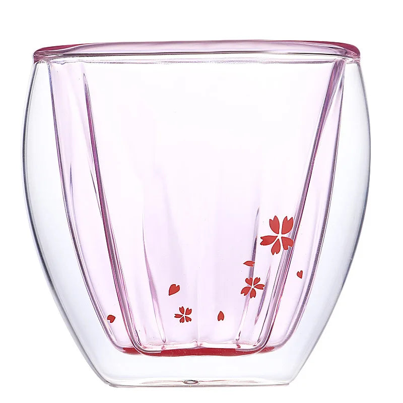 Factory Wholesale Same Sakura Shape High Borosilicate Double Wall Glass Coffee Cup