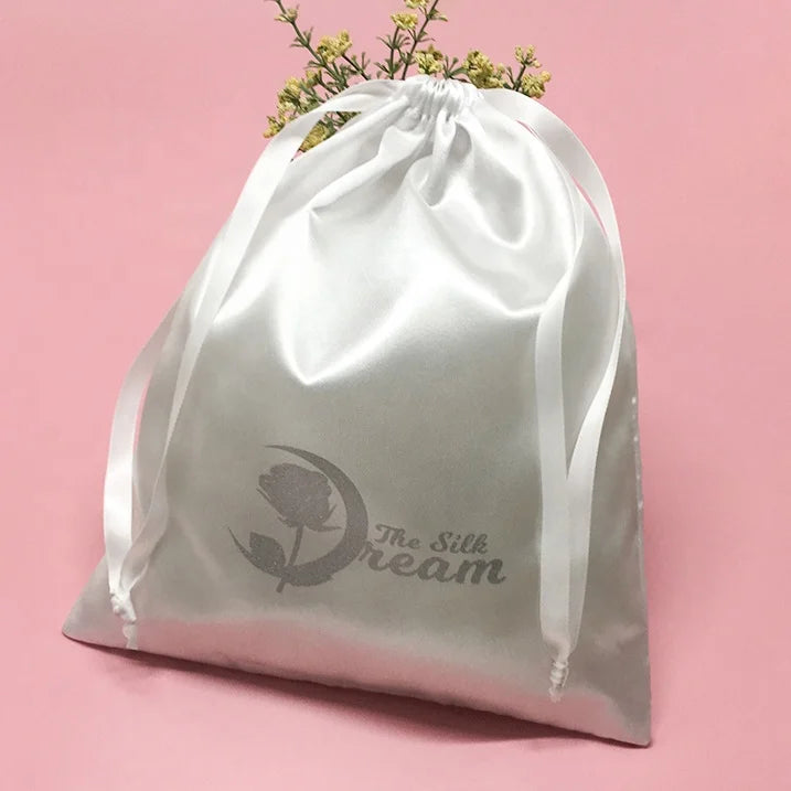 Customized Women's Cosmetic Satin Drawstring Bag Silky Stain Ribbon Pocket for Hair Beauty Customizable Satin Dust Bag for Candy