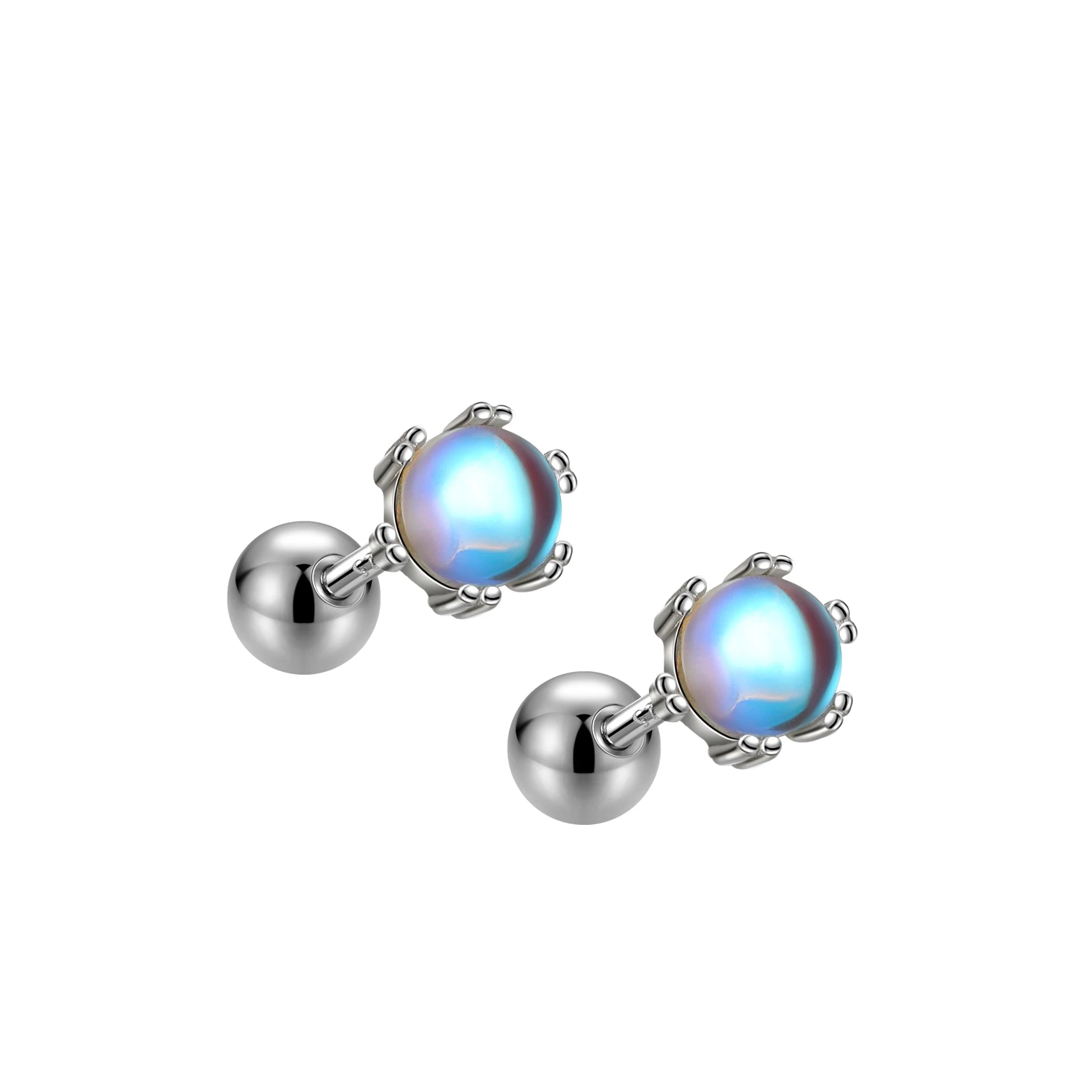 2025 Fashion 925 Sterling Silver Moonstone Bule Stone Screw Back Stud Earrings Set for Women Girl Fine Jewelry Wholesale