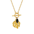 Simple Large Leaf Necklace Black Zircon Pendant Collarbone Chain Stainless Steel Necklace