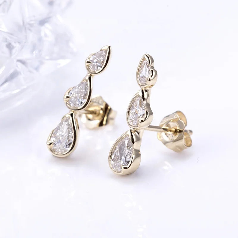 MSE-715 18K Solid Yellow Gold Pear Brilliant Cut Lab Grown Diamond Stud Earring