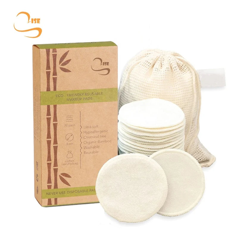 Eco-friendly 3.15" Reusable Bamboo Terry Facial Cleansing Pads Organic Laundry Bag Soft Round Makeup Remover Bamboo