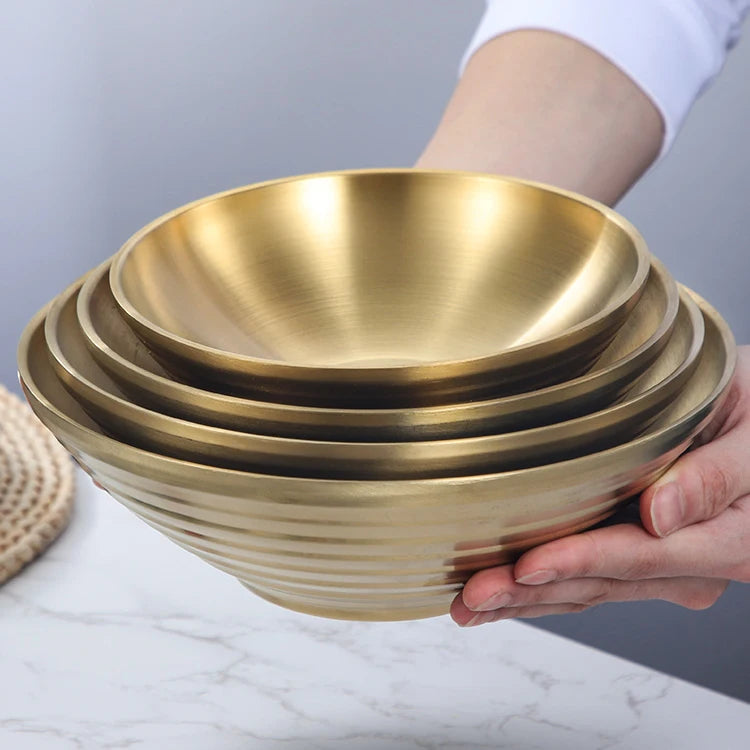 Wholesale Gold 9 Inch Double Wall Stainless Steel Noodle Soup Bowls Serving Bowl for Udon Soba Pho