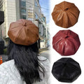 Fashion PU Leather Beret Ladies Vintage Newsboy Cap Leisure Painter Leather Beret for Women MegaBDM