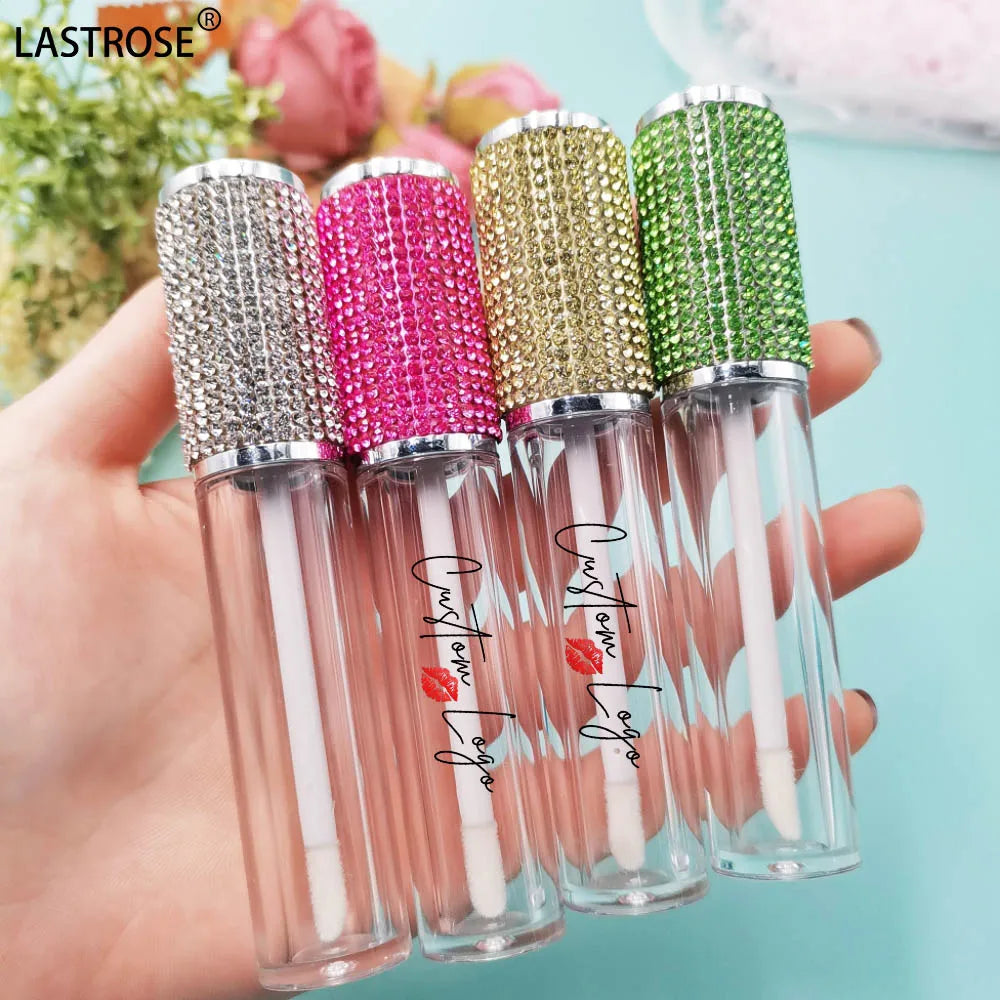 New Design Clear Plastic Lip Gloss Tube with Rhinestone Bulling Empty Clear Plastic Lipstick Tube Makeup Product
