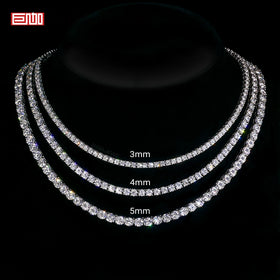 GIGAJEWE Graduated Round Cut Moissanite Tennis Necklace 18K Gold Plated 925 Sterling Silver Hand Setting Fine Jewelry for Women