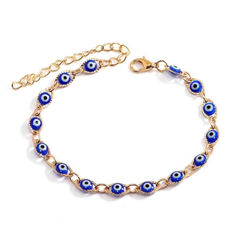 SC Gold Silver Adjustable Beads Chain Anklet Blue Evil Devil Eye Foot Chain Jewelry for Women Girls Beach Accessory