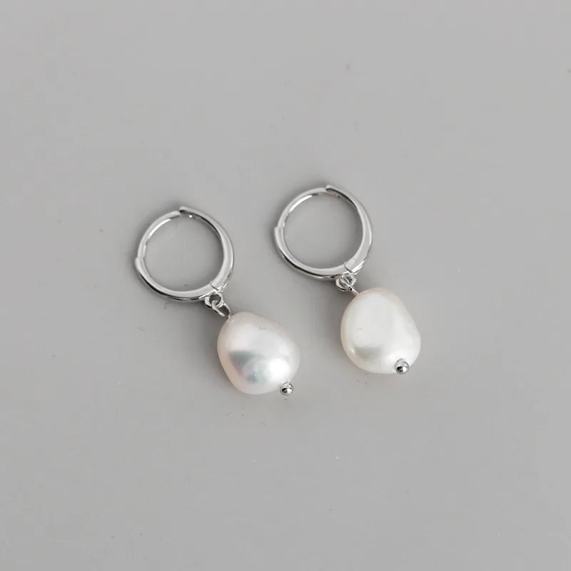 Korea Style Baroque Irregular Freshwater Pearl Dangle Earrings S925 Sterling Silver Hoop Earrings Jewelry