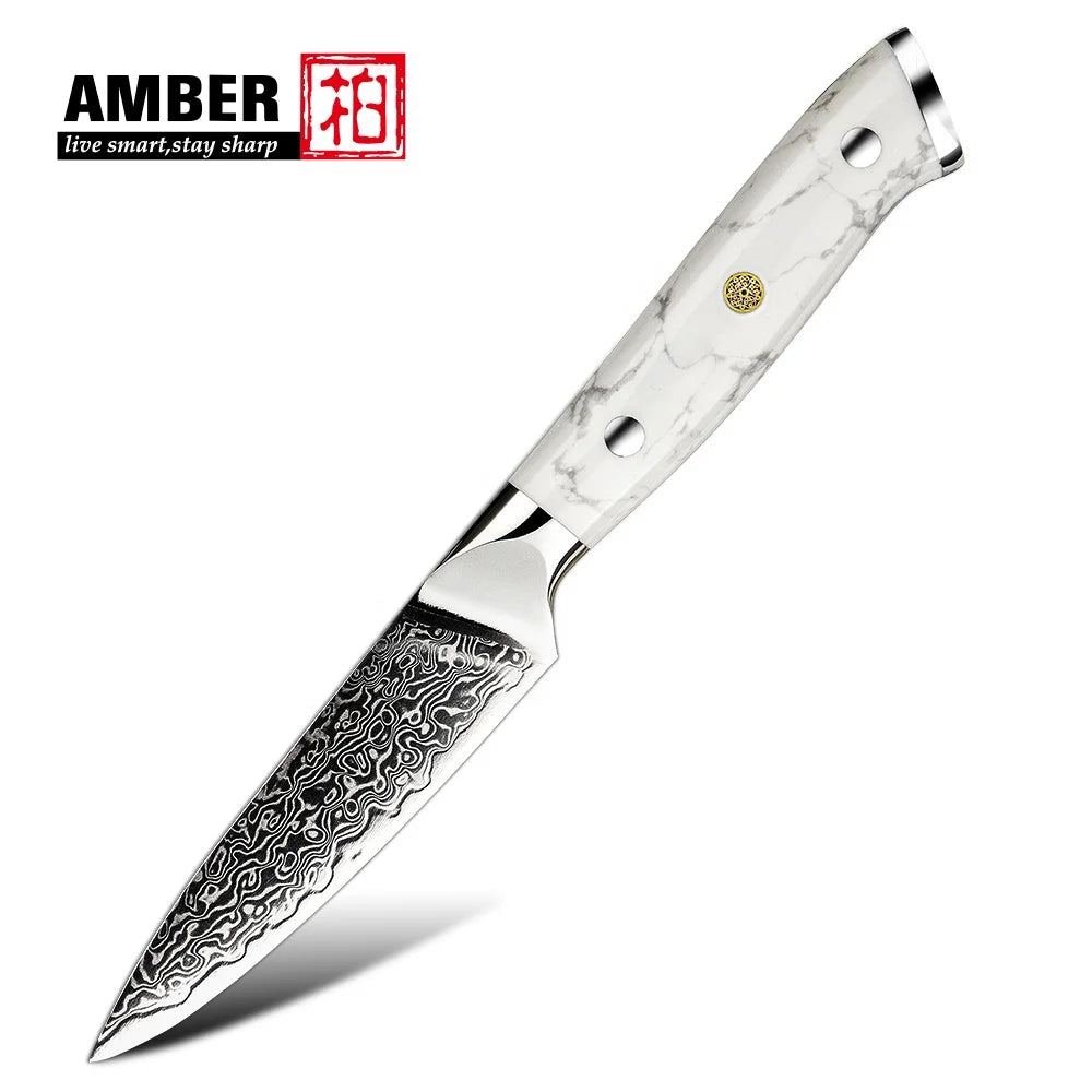 Amber Wholesale 3.5 Inch Damascus Steel Kitchen Paring Knives Kitchen Utility Vegetable Knife for Kitchen