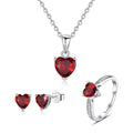 Heart Shaped Birthstone Ring Stud Earrings Pendant Necklace Jewellery Sets 925 Sterling Silver Cubic Zirconia Jewelry