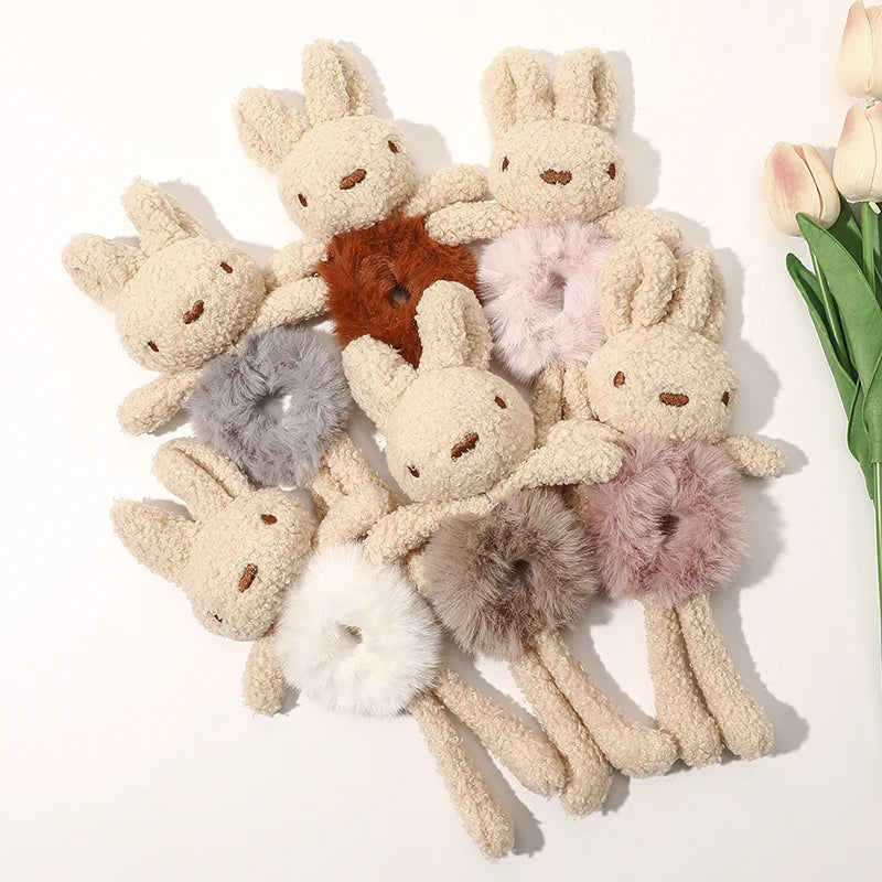 Wholesale Women Hair Scrunchies Accessories Elastic Band Cutey Fur Plush Rabbit Scrunchies for Girls