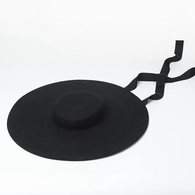 Autumn Winter 15cm Brim Luxury Part Show Fashion Women Short Crown Boater Hats Female 100% Wool Felt Wide Brim Hat