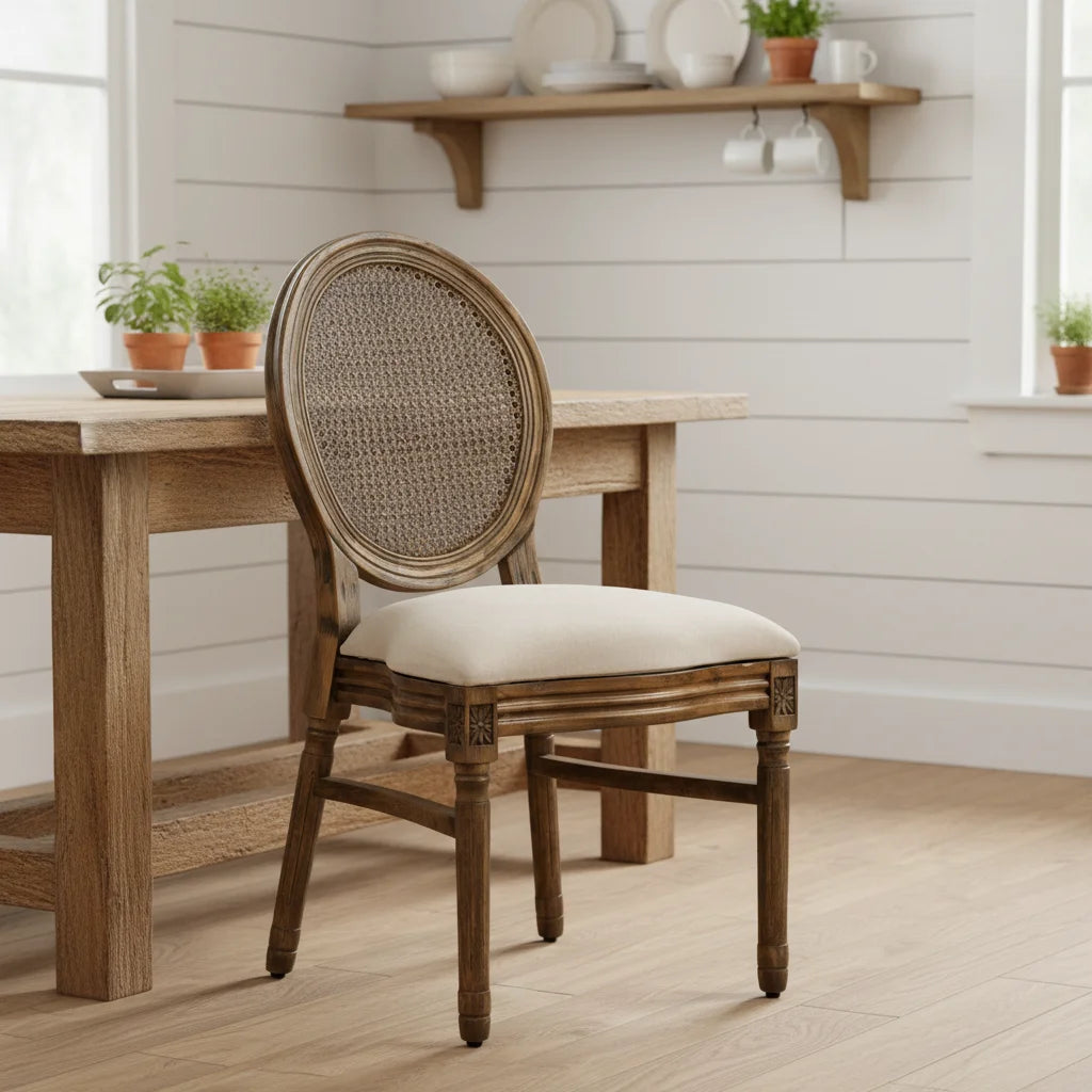 Low Price Elegant Antique Style Round Rattan Back Wooden Event Wedding Dining Louis Xv Chair
