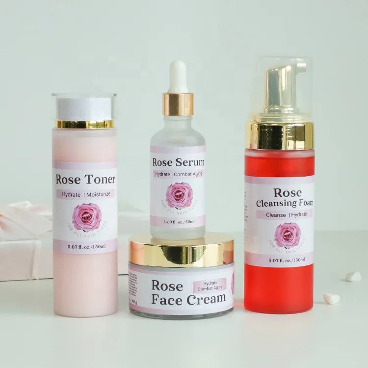 Private Label Serum Cleansing Foam Face Cream Moisturizer Face Cream Rose Cream Face Care Rose Set Skin Care Set