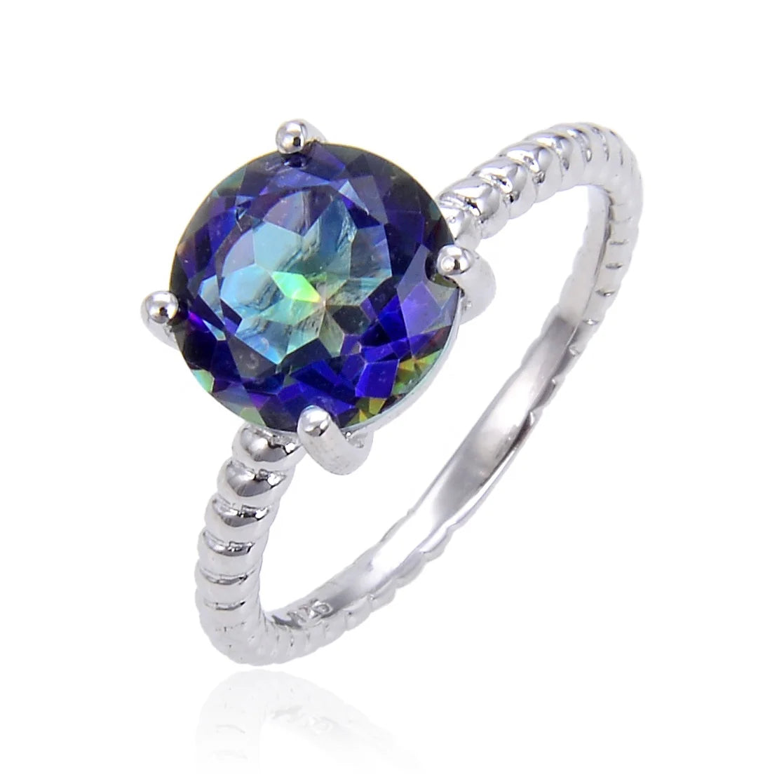 C5035 Fast Delivery Custom Classic 925 Sterling Silver Big Mystic Quartz Blueish Color Stone Rings Jewelry Women Simple