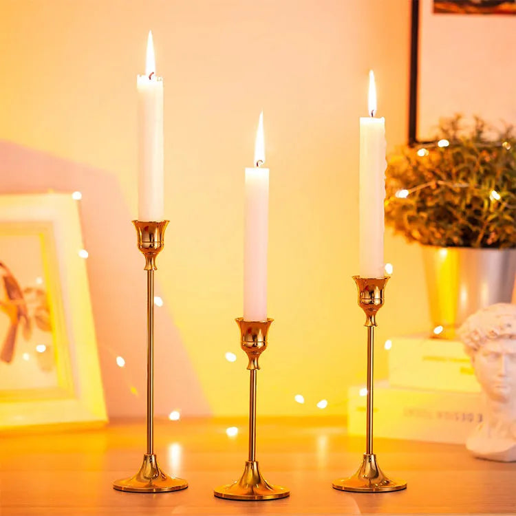 Farmhouse Taper Metal Candle Holders Gold Vintage Decorative Centerpiece Candlestick Holder Set for Table Wedding