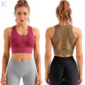 Women's Seamless Mesh Cutout Sports Breathable High Support Athletic Bra Racerback Padded Front Closure Elastic Workout Crop Top