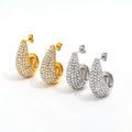 18K PVD Gold & Silver Plated Large Waterdrop Hollow Stainless Steel Zirconia Pave Stud Earrings Waterproof Fashion Jewelry