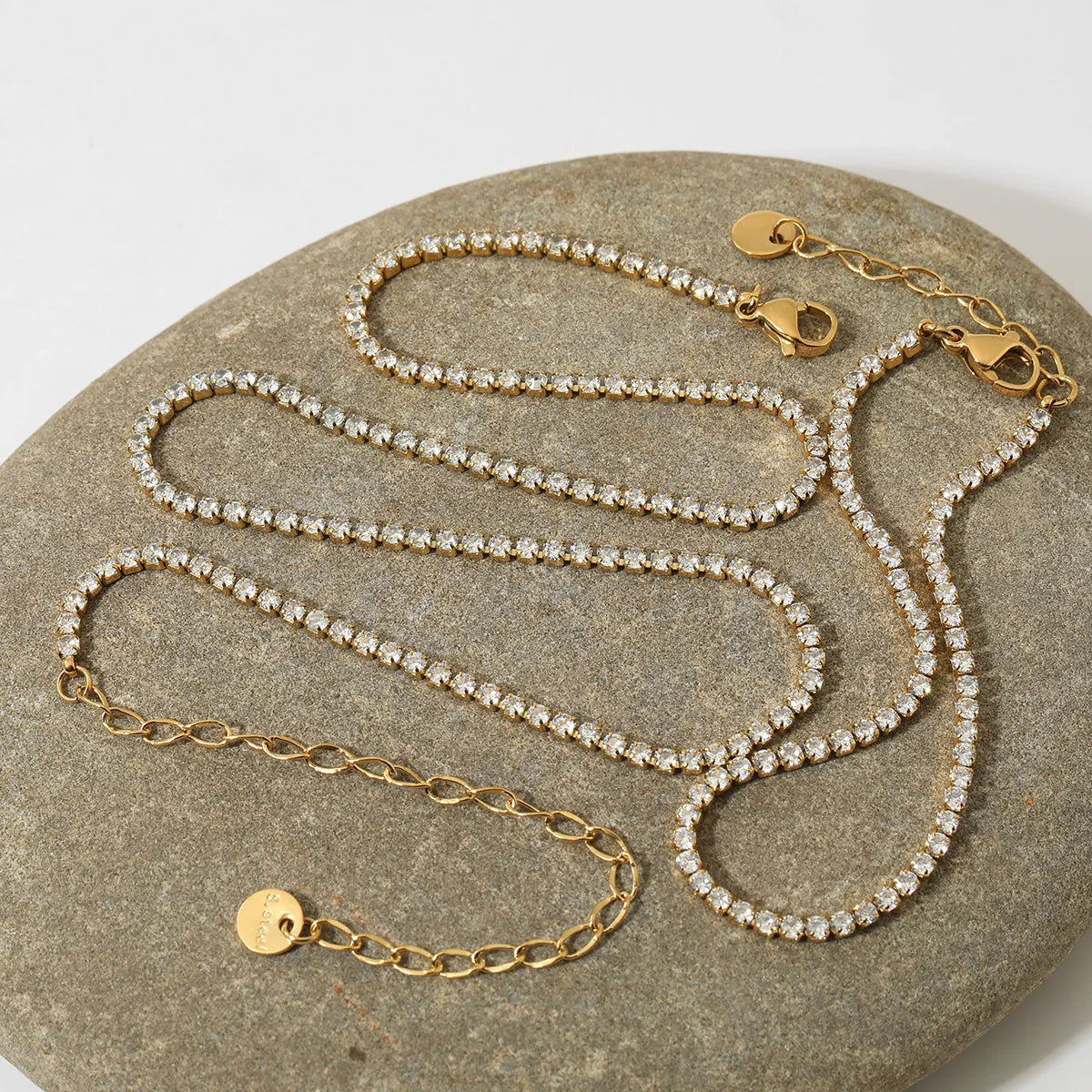 Minimalist Style Ladies Jewelry Set Zirconia Necklace and Bracelet Stainless Steel with Vacuum Plating Non-Tarnish
